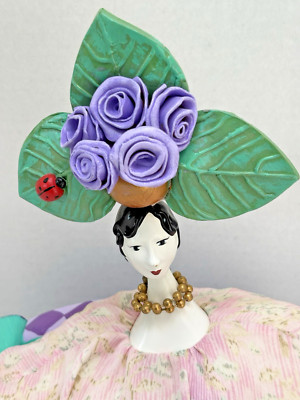 Poupee Millet Orginal Porcelain Doll by Isabelle with Lg Floral Headdress