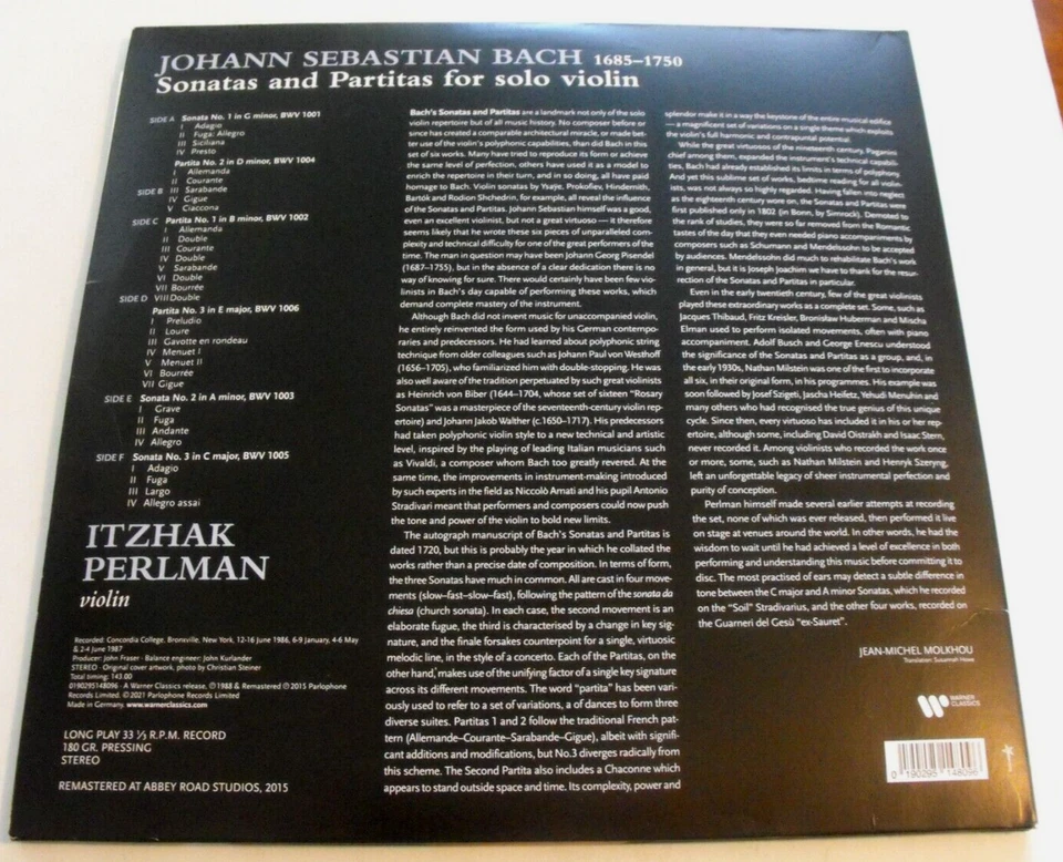 BACH - Sonaten und Partiten - ITZHAK PERLMAN - Vinyl 3 LP Record Album - Image 2 of 3