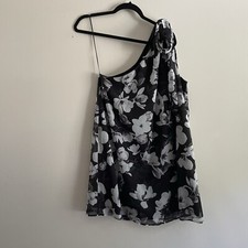 Express Women M Black Floral Sleeveless Tie One Shoulder Mini Shift Dress