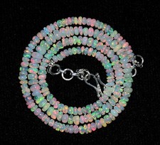 Beads Necklace Solid 925 Silver 16"Natural Ethiopian Wello Fire Opal Gemstone
