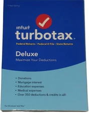Turbotax Intuit DELUXE 2018 Federal E-File, State UsedWin/Mac CD NOT A DOWNLOAD