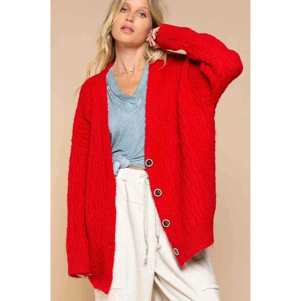 Red boyfriend cardigan best sale sweater