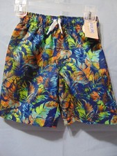 Boy's Size 4 Blue Tropical Palm Leaf Swim Trunks w/ Lining UPF 50 NEW w/ TAGS 