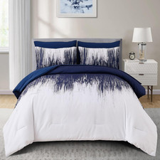 Ombre Blue Comforter Set Full Size Gradient Navy Blue White Boho Bedding Set for