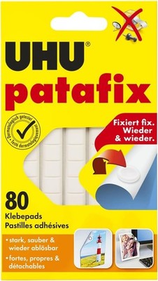 UHU patafix, wieder ablösbare und verwendbare Klebepads, weiß, 80 Stück
