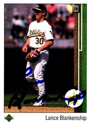Signed Lance Blankenship 1989 Upper Deck #15 Athletics RC