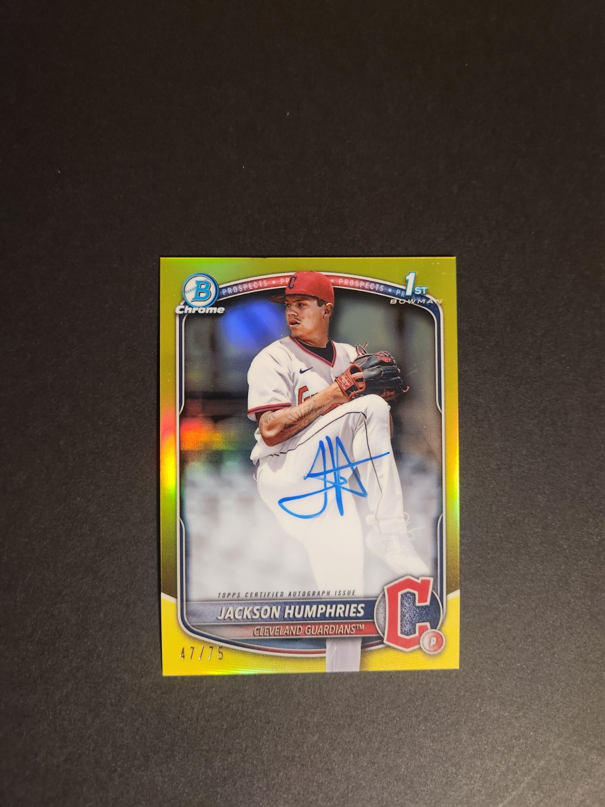 Jackson Humphries 2025 Bowman Chrome 1st Yellow Refractor Auto #'d 47/75