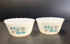 Vintage 50s Fire King Bowls Ramekin Custard Dish Blue Heaven Aqua Milk Glass
