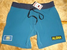 Birdwell Beach Britches Aloha Patch Surf Trunks Blue USA Made size 35...NWT