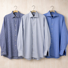 Eton Dress Shirt Lot 3 Blue Check Stripe Contemporary Fit 15.5 Medium Cotton