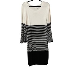 Jack by BB Dakota Black & White Striped Bell Sleeve Sweater Dress Womens M 