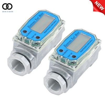 2PCS 1'' Digital Turbine Flow Meter, 2.6-26 GPM Inline NPT Thread & LCD Display