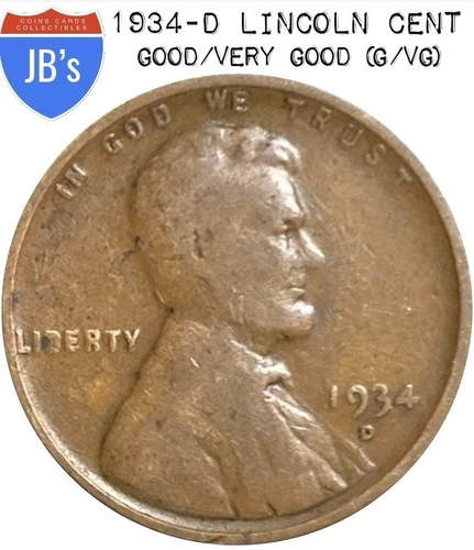 1934-D Lincoln Wheat Cent Penny 1c - Circulated Good/Very Good (G/VG)