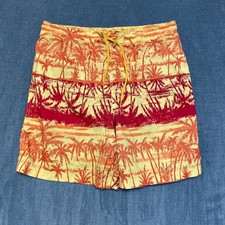 Nautica Swim Trunks Shorts Mens Large Yellow Red Palm Print Drawstring Waist