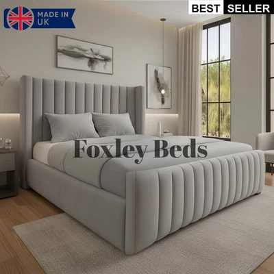 FOXLEY BEDS LIMITED Ottoman Bed Winged Plush Velvet New York Divan Storage Double & King Size Bed