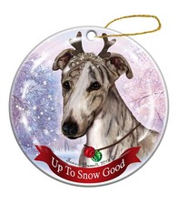 Holiday Pet Gifts Fawn Brindle Greyhound Dog Porcelain Christmas Ornament