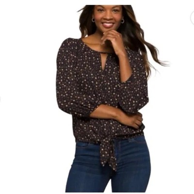 West Kei Womens Blouse Sz S Casiya Tie Front Navy Blue Leopard Print Stitch Fix