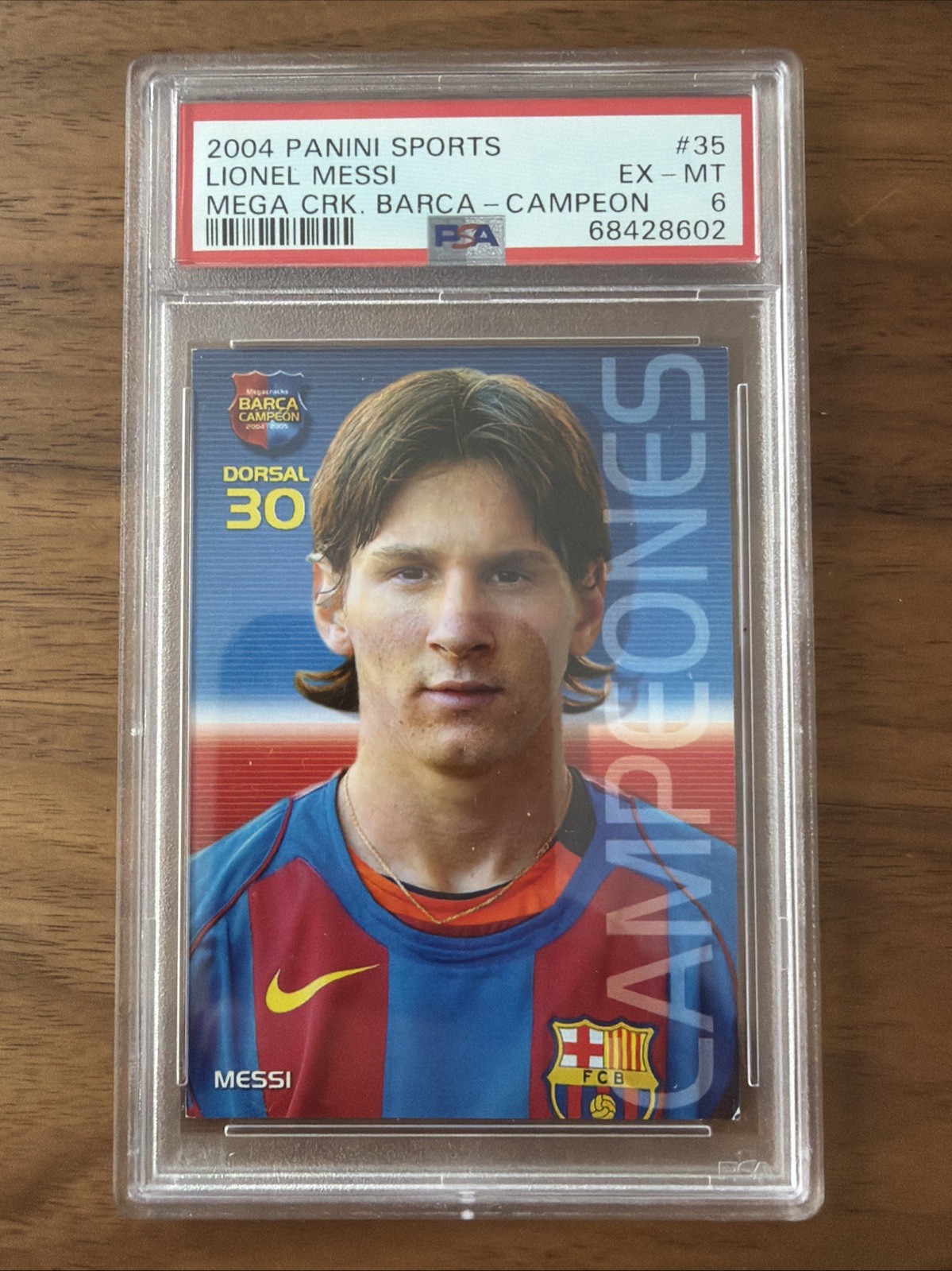2004 Panini Mega Cracks Lionel Messi Barca Campeon #35 PSA 6 Rookie RC
