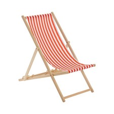 2x Red White Folding Wooden Deck Chairs Brighton Beach Style Adjustable Canvas