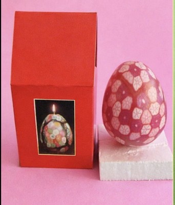 New Vintage Wax Easter Egg Candle 4  PInk Ted Design