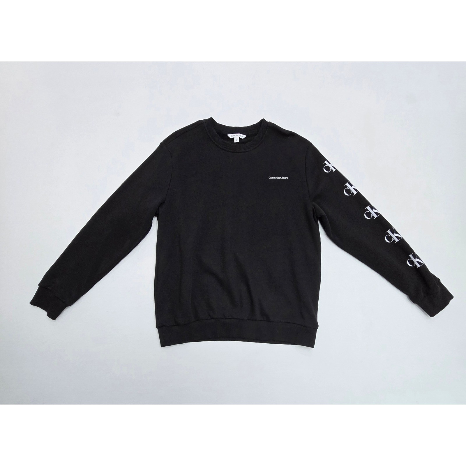 Calvin Klein Jeans Mens Black Logo Sleeve Crewneck Sweatshirt Large L Pullover