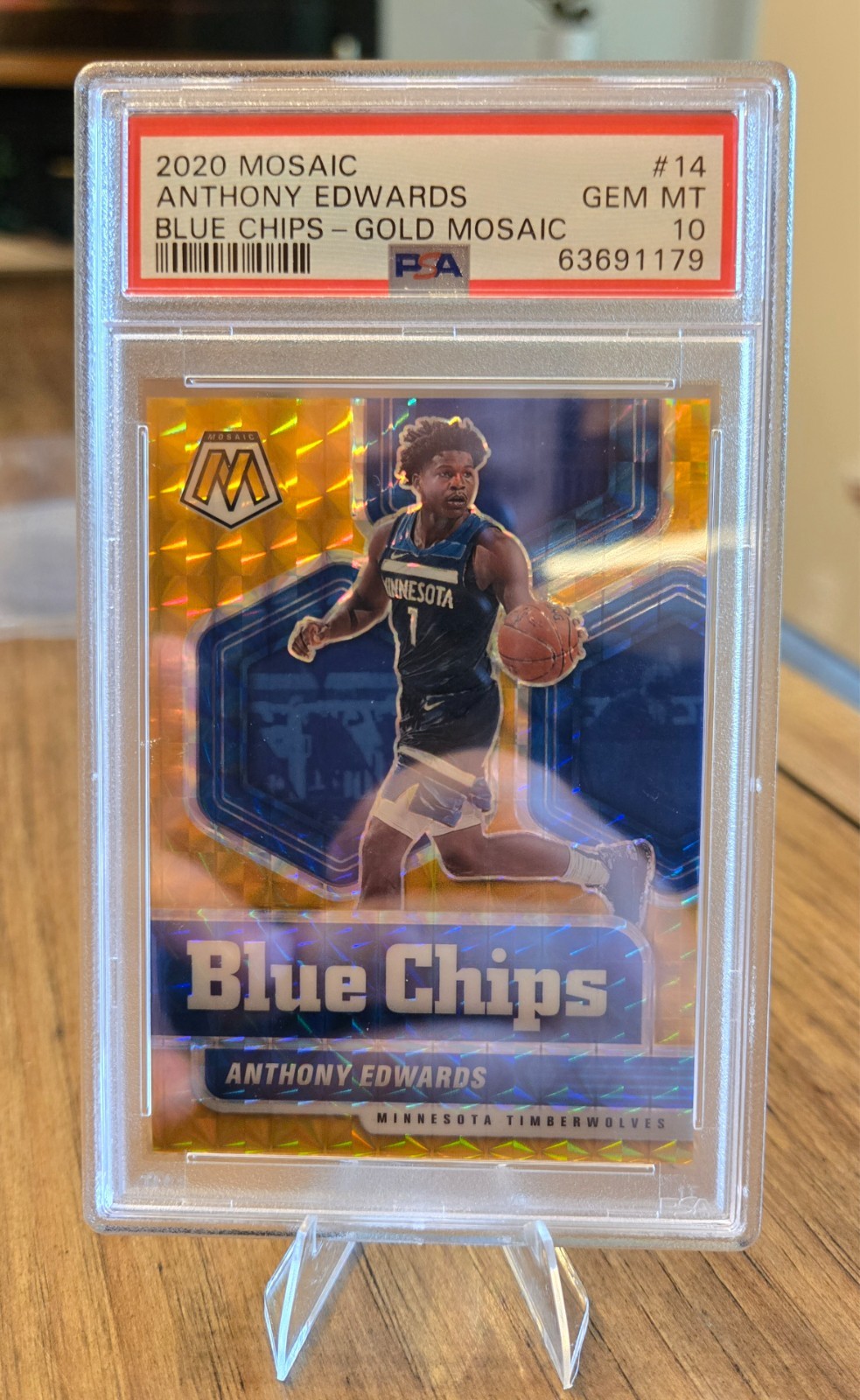 2020 Mosaic Anthony Edwards Gold Prizm /10 Blue Chips Rookie #14 RC PSA 10