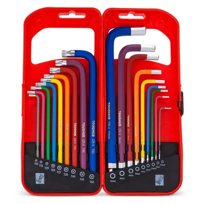 TOUGHHUB 18PCS Colour Coded Hex & Torx Key Set Metric Ball End Allen Wrench Set with Case