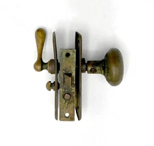 1890's Antique Victorian Brass Screen Door Knob & Locking Latch Handle Set