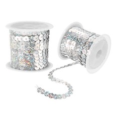 2Pcs 5 Yards x 0.24 Inch Flat Sequin Strip Spangle Sequins Trim Bling Silver