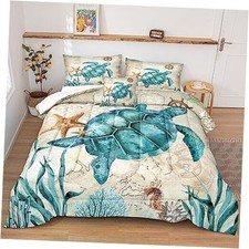 Turtle Comforter Set Size 4PCs Ocean Comforter Bedding Set California King Teal