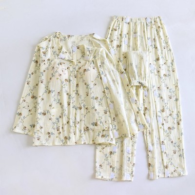 Women's Cotton Gauze Hook & Loop Post-op Loungewear Side Open Easy Dressing Wear