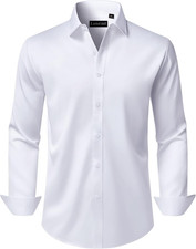 Men'S Dress Shirts Long Sleeve Stretch Wrinkle Free Wedding Formal Business Butt
