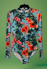 NWOT Axesea Tropical Zip Up Hooded One Piece Rash Guard Swimsuit Size 12