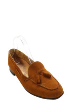 John Lobb Womens Suede Tassel Detail Loafers Shoes Chestnut Brown Size 8.5