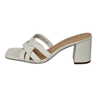 NEW LOOK Damen Sandalen weiß gewebte Riemen Blockabsatz