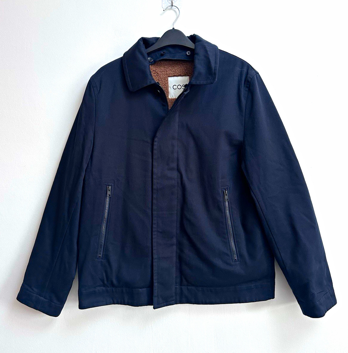 COS Mens Navy Teddy Lined Detachable Gilet Liner Harrington Jacket / Coat, M