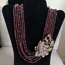 Heidi Daus Multistrand Beaded Multicolor Crystal Flower Pendant Necklace Signed