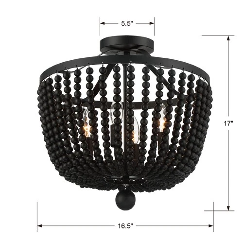 Rylee 4-Light Ceiling Light in Matte Black with Black Wood Beads Crystals - Picture 5 of 7