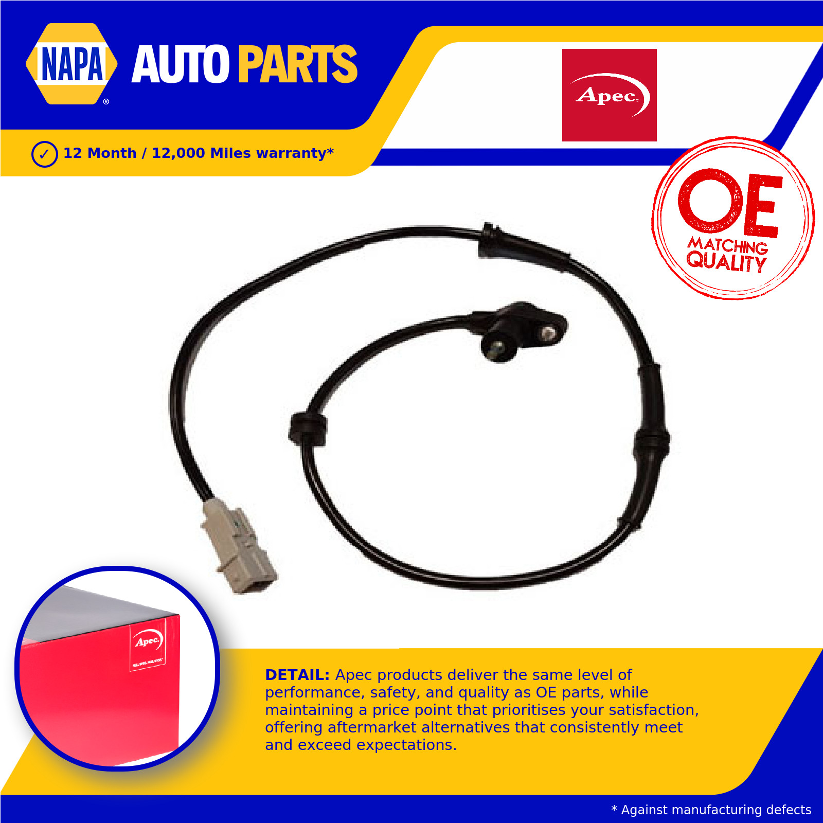 ABS Sensor Rear Left or Right ABS1160 Apec Wheel Speed 454562 96218046 Quality