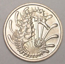 1978 Singapore Singaporean 10 Cents Seahorse Coin XF+