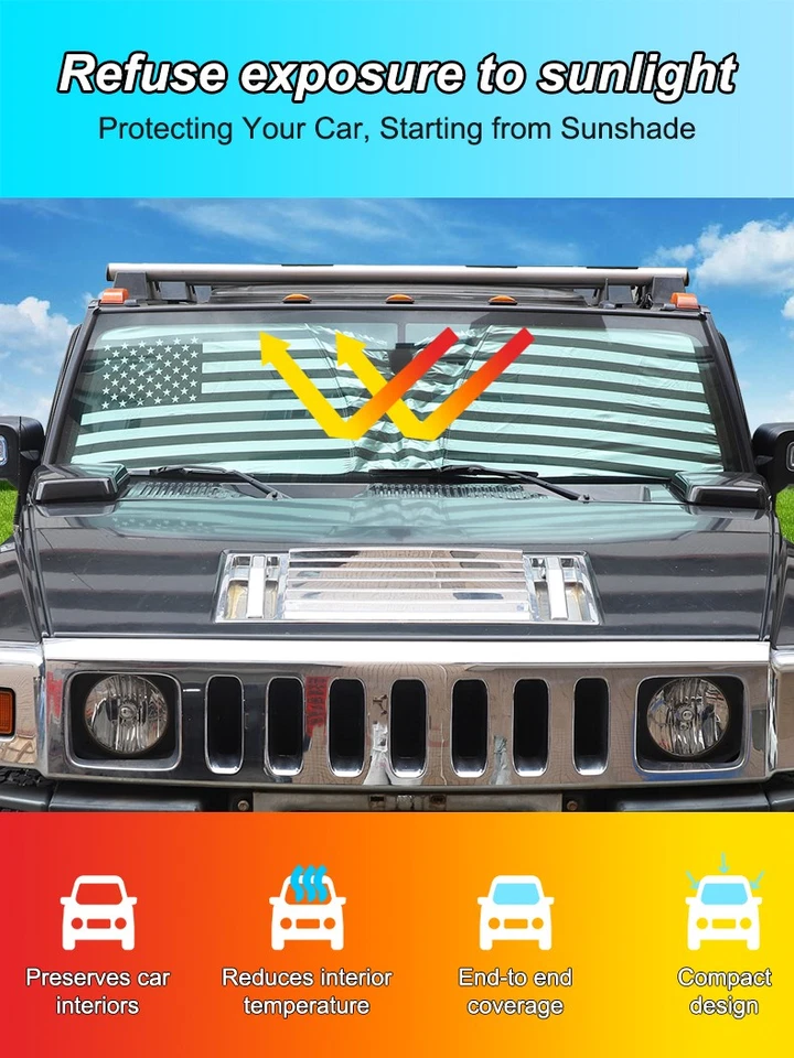 US Flag Front Windshield Sunshade UV Block Visor Cover For Hummer H2 2003-07 - Изображение 2 из 4