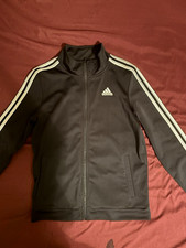 adidas Men's Black/White 3-Stripes Full-Zip Track Jacket L Pockets