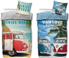 VW Bulli 2 x Bettwäsche-Set im Doppelpack Bus T1 Strand Beach 135x200 80x80