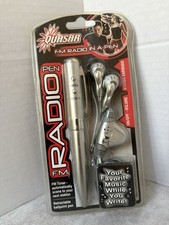 Quasar Metal FM Radio Ballpoint Pen Stereo Earbuds Auto-Seek Vintage Black Ink