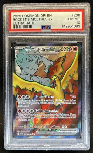 2025 Pokemon Destined Rivals Team Rocket's Moltres ex #208/182 PSA 10 GEM MINT