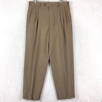 VTG Slates Levis Pants 33x32 Brown Pleated Wool Dacron Cuffed Slacks Classic 90s