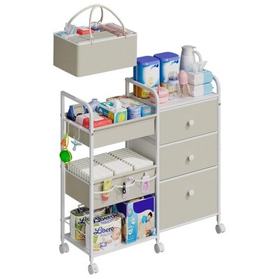 2In1 Baby Diaper Caddy Organizers and Storage, 3 Tier Rolling Cart with Divid...