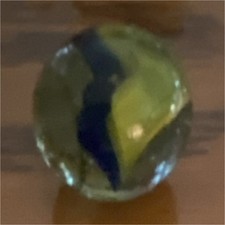 Cat's Eye Style Glass Toy Marble with Blue and Yellow Swirl, Machine Made
