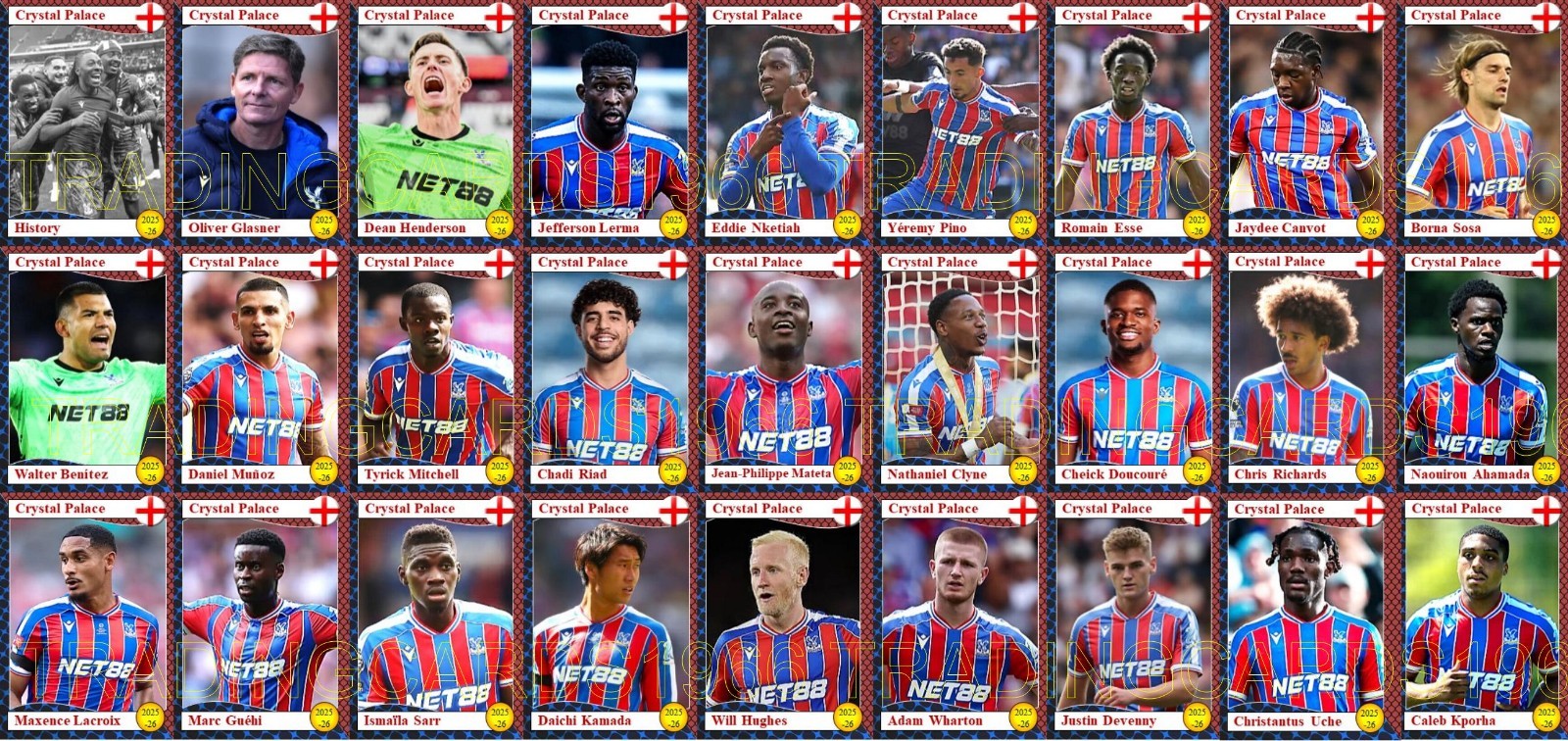 Crystal Palace 2025-26 Football squad trading cards Please read fully.