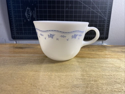 Vintage Pyrex White Morning Blue Flowers Coffee Tea Cup Mug